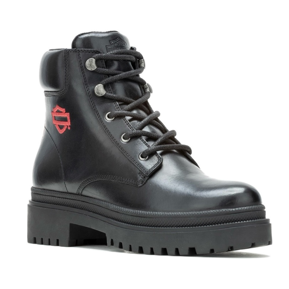 Harley-Davidson Black Leather Moto Boots with Red Logo
